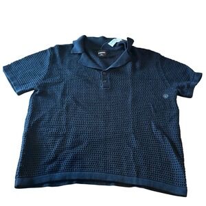 RSQ Mens Navy‎ Knit Textured Short Sleeve Polo Shirt Size Large